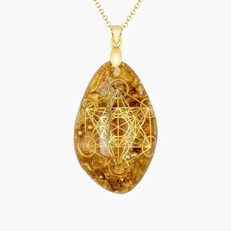Pranatropfen® Metatron – goldener Orgonit-Anhänger mit Bernstein, Citrin und Herkimer Diamant