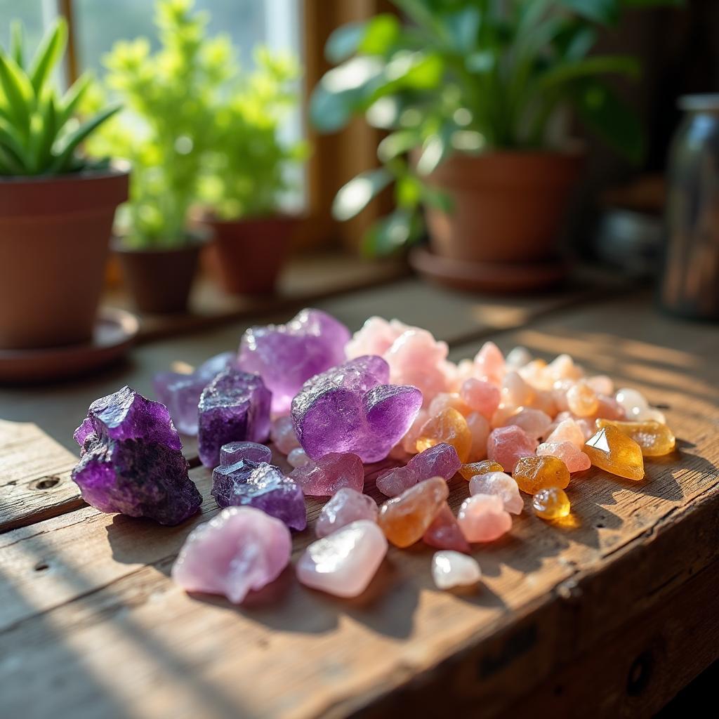 Bergkristall, Amethyst und Rosenquarz für den Pranakristall